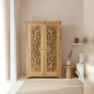 Armadio ante battenti in legno Armadio intagliato teak di Outlet etnico
