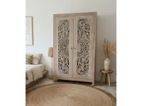 Armadio con ante battenti design Armadio intagliato teak decapato Outlet etnico a prezzo ribassato