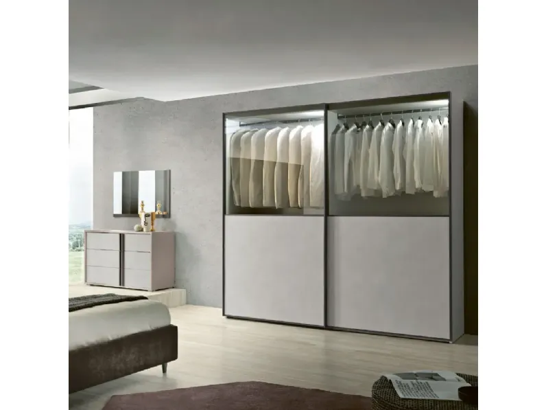 Armadio mod.mood a 2 ante-scorrevoli-maxi con riquadri a specchio bronzato di Gierre mobili A PREZZO SCONTATO 52%