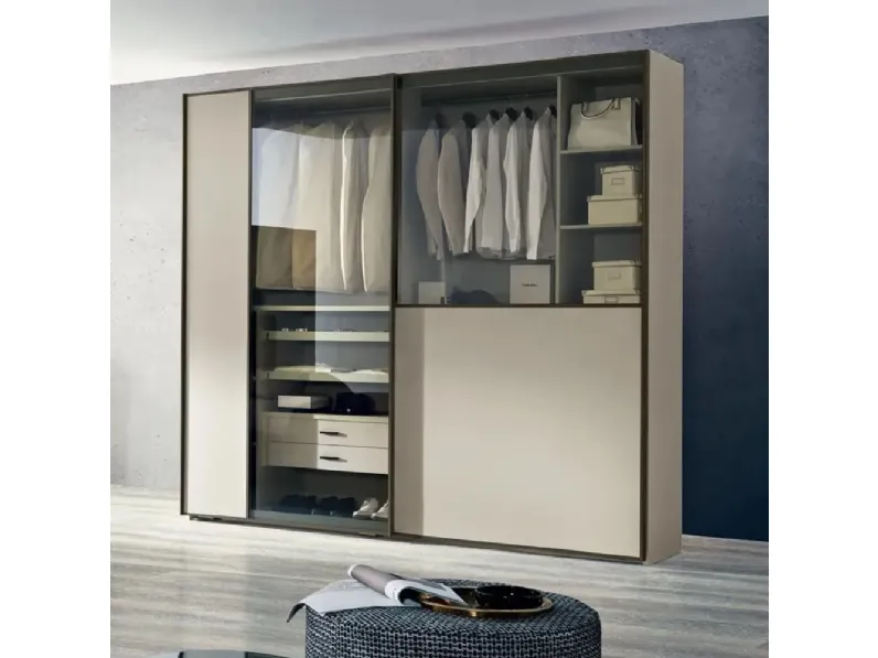 Armadio mod.mood a 2 ante-scorrevoli-maxi con riquadri a specchio bronzato di Gierre mobili A PREZZO SCONTATO 52%