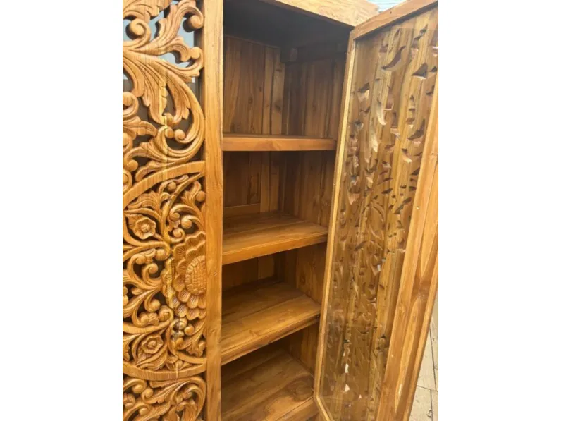 Armadio dispensa intagliato teak 165 Outlet etnico con ante battenti SCONTATO a PREZZI OUTLET