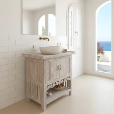 Mobile bagno a terra Mobile consolle bagno teak decapato di Outlet etnico SCONTATO - 41%