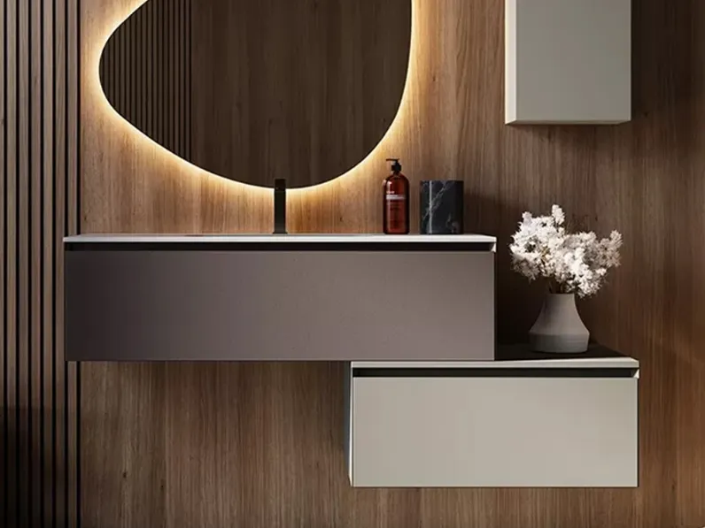 Arredamento bagno: mobile Artigianale Bagno con base sospesa e specchiera a prezzi convenienti