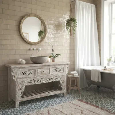 Mobile bagno Consolle bagno teak decapata 120 Outlet etnico SCONTATO a PREZZI OUTLET