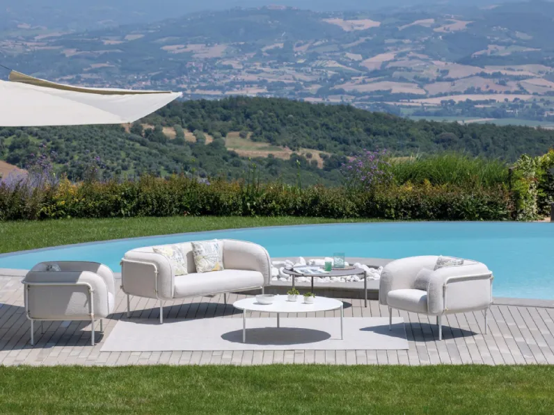 Mobile giardino Salotto alamari bianco con cuscini grigio - vermobil di Vermobil a prezzo ribassato