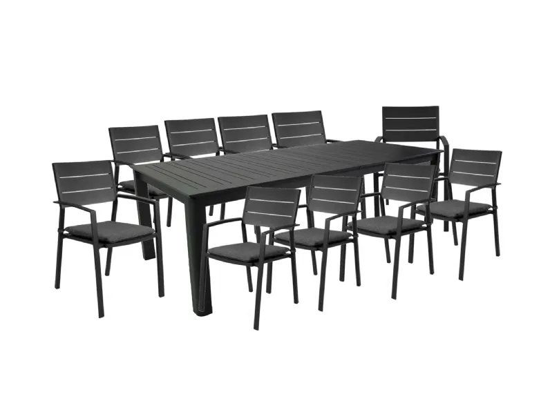 Collezione esclusiva Set tavolo salomon allungabile cm 266/331/396 x 110h alluminio antracite con 10 poltroncine - vacchetti: Arredo Giardino con forte sconto