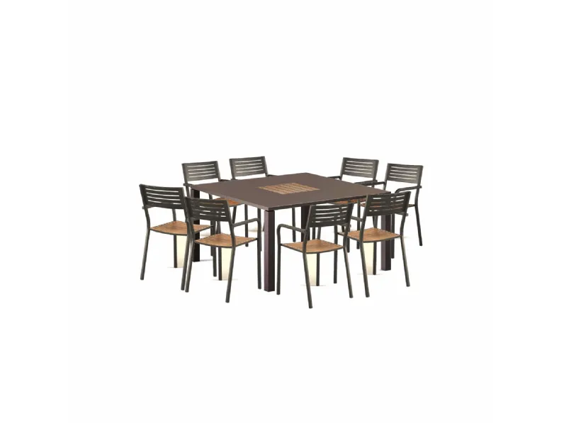 Arredo Giardino Set tavolo quadrato bronzo 140x140cm con 8 poltroncine segno Emu a prezzo ribassato