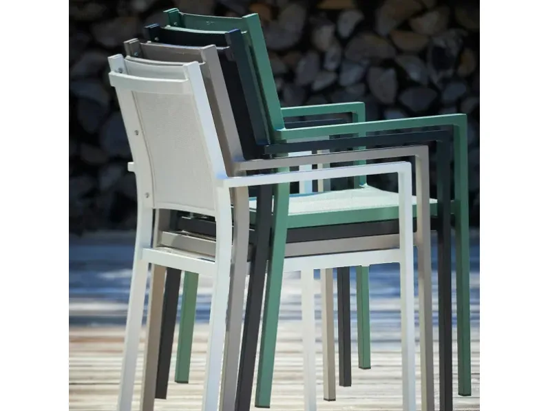 Arredo giardino Fiam Set tavolo alfa antracite con 6 poltroncine aria, tavolo allungabile 160/210/260 x 100 cm piano hpl effetto ardesia - fiam a prezzo ribassato