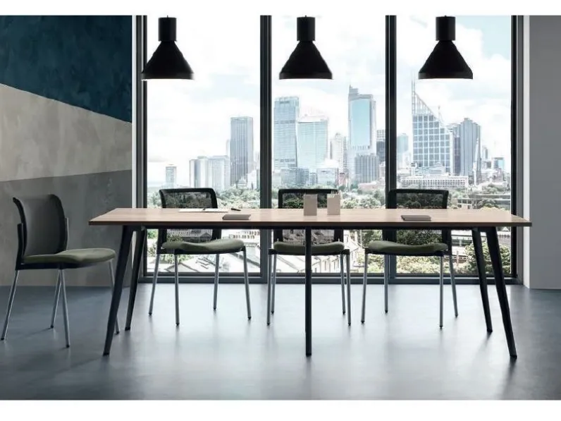 Tavolo riunione Rhea con 6 sedie in legno Flycom a prezzo Outlet