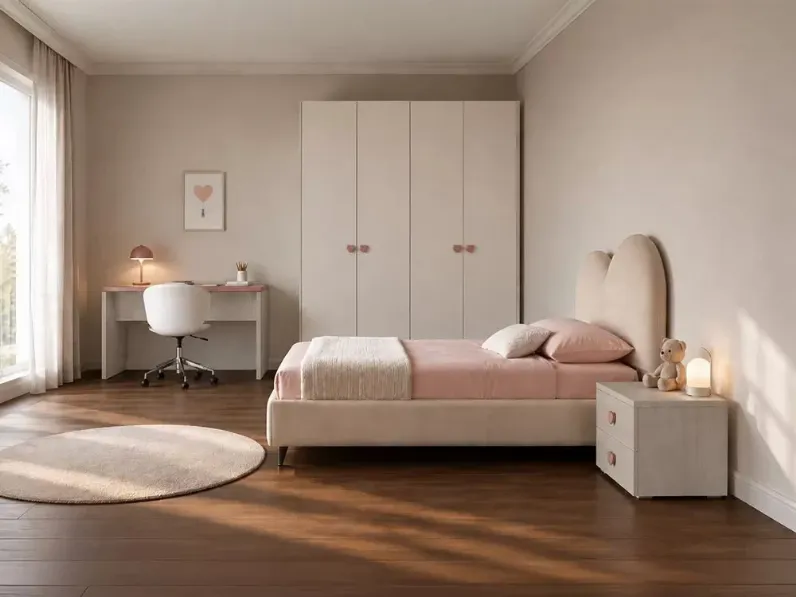 Cameretta con testiera letto a cuore Artigianale con letto una piazza e mezza
 scontata