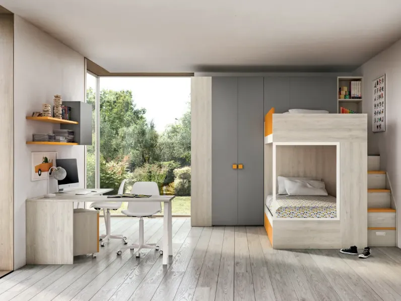 Cameretta Cameretta moderna con letto a castello Zg mobili in laminato materico in Offerta Outlet