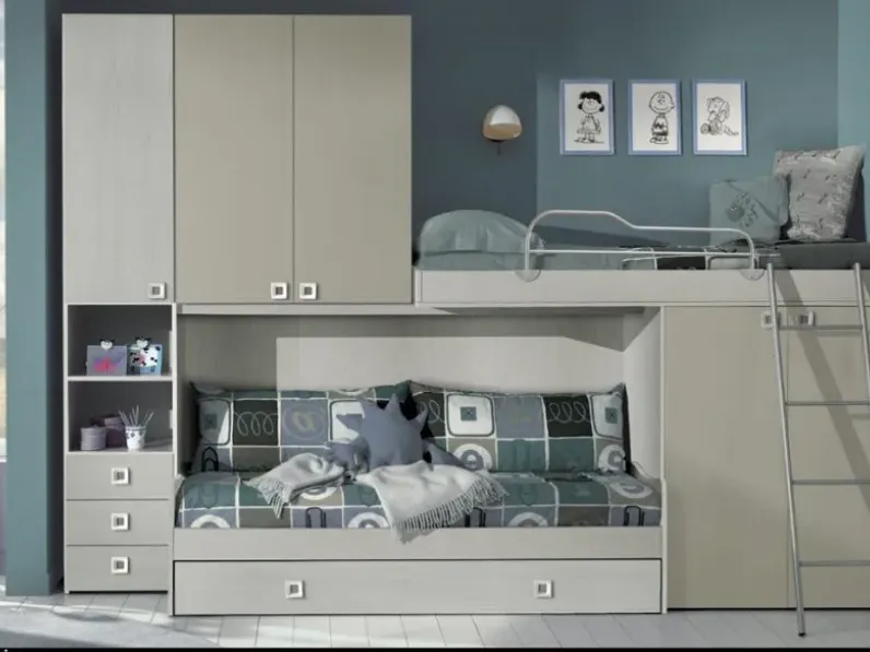 Cameretta Letto-soppalco mod.one M.c.s. armadi in laminato opaco a prezzo Outlet