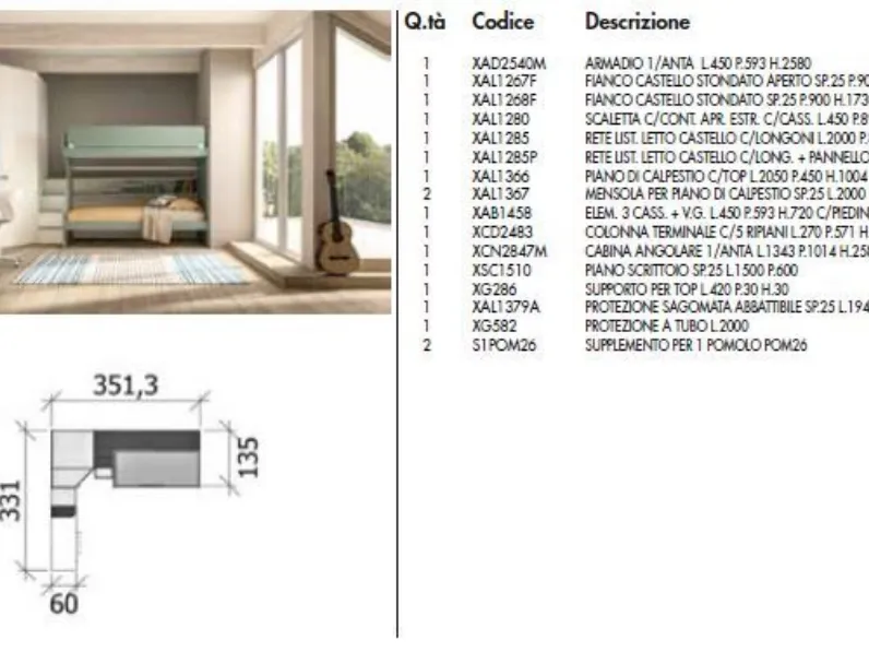 Cameretta Room164 Collezione esclusiva con letto a castello scontata