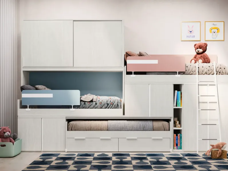 Cameretta Smart junior 42 San martino mobili con letto a soppalco scorrevole in offerta