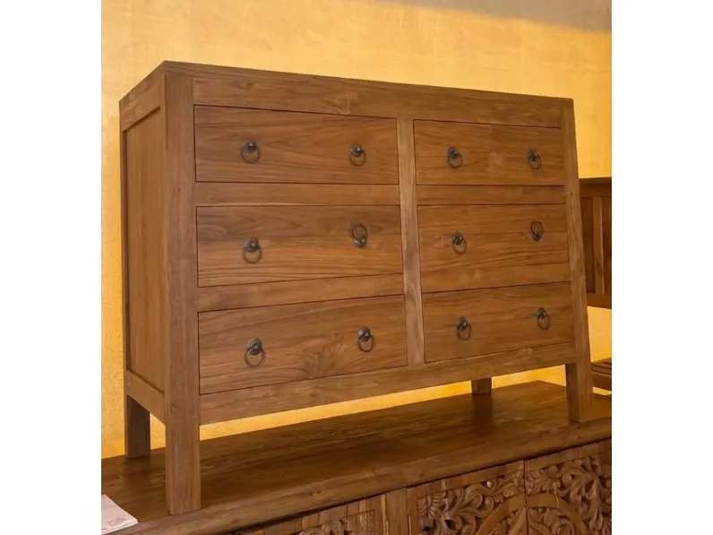 Cassettiera in Legno Cassettiera teak ric 6css Outlet etnico a prezzo Outlet