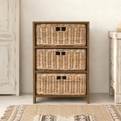 Cassettiera modello Cassettiera etnica teak rattan in Legno Outlet etnico scontata