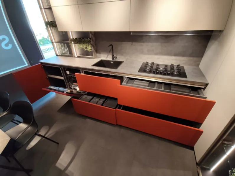 Cucina Aran moderna ad angolo rossa in hpl Penelope