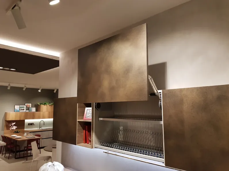 Cucina rovere chiaro moderna con penisola Liberamente Scavolini scontata