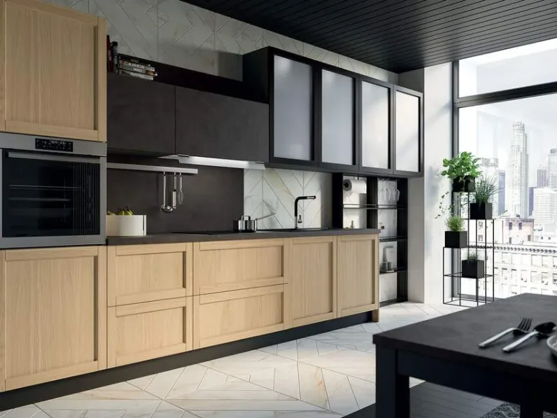 Cucina Prima cucine moderna lineare rovere chiaro in legno Noah