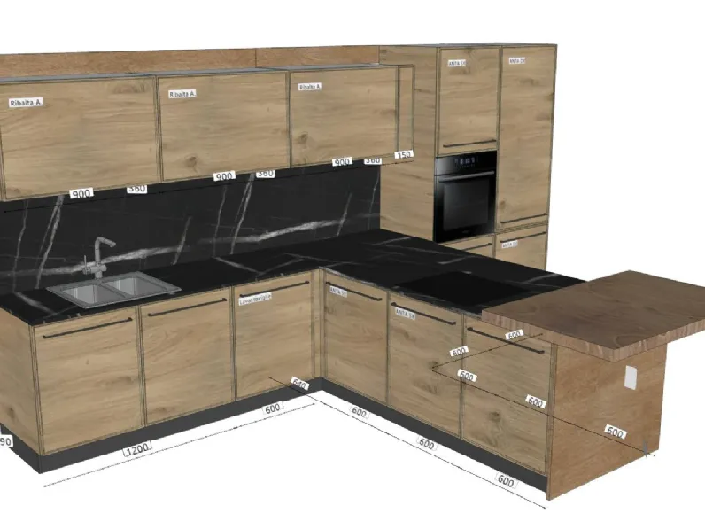 Cucina rovere chiaro moderna con penisola Q01 Ar-due in Offerta Outlet