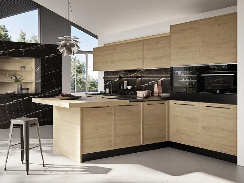 Cucina rovere chiaro moderna con penisola Q01 Ar-due in Offerta Outlet