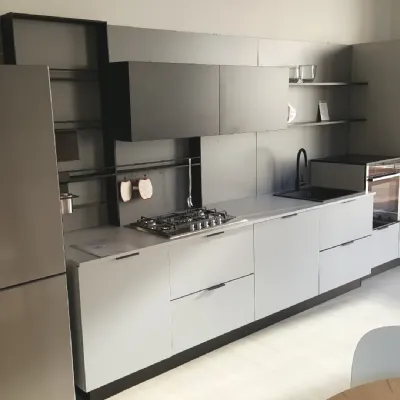 Cucina lineare in laminato opaco grigia Spring pro xl a prezzo ribassato