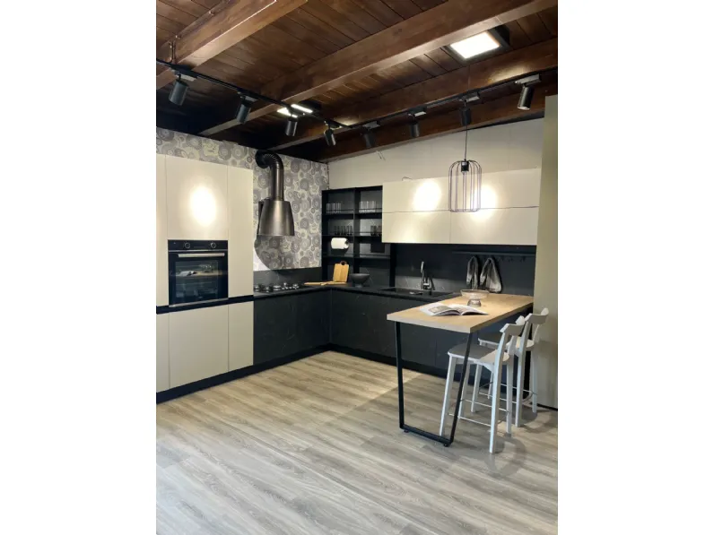 Cucina Febal design ad angolo grigia in laminato materico Modula aria