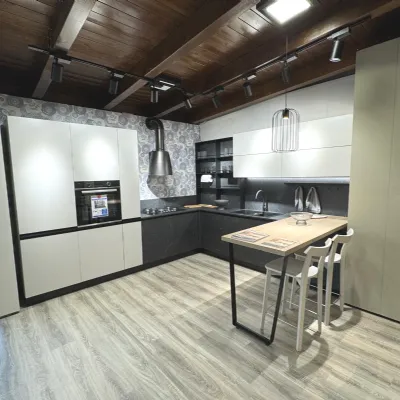 Cucina Febal design ad angolo grigia in laminato materico Modula aria