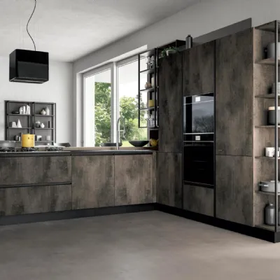 Cucina ad angolo in laminato materico grigio Cucina  moderna industrial line fusion in offerta  a prezzo scontato