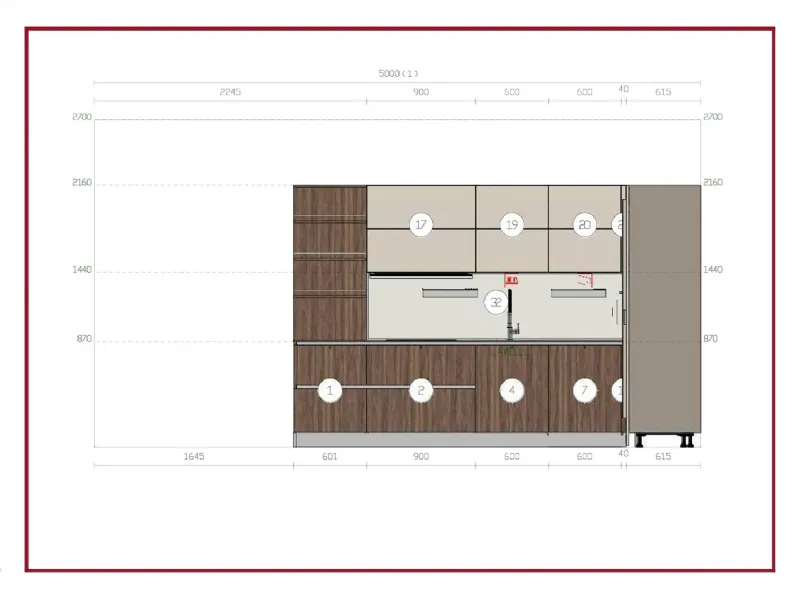 Cucina ad angolo in legno noce Kalì time a prezzo scontato