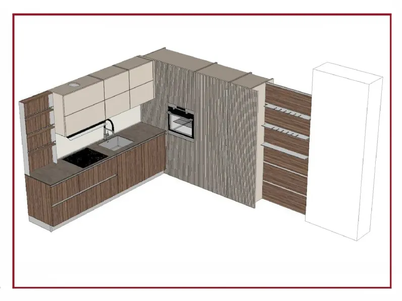 Cucina ad angolo in legno noce Kalì time a prezzo scontato