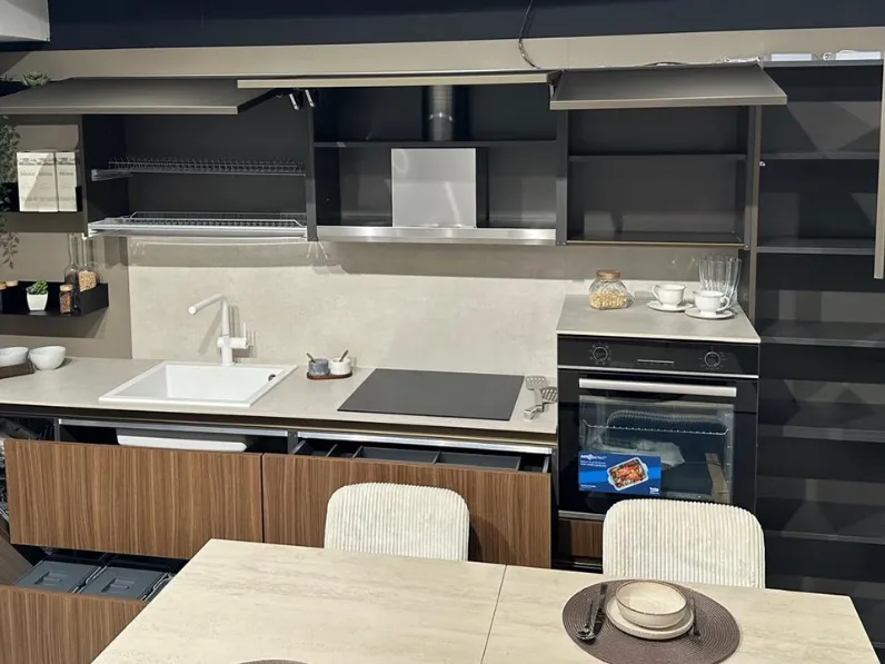 Cucina Mobilturi moderna ad angolo tortora in polimerico Nevada diamante