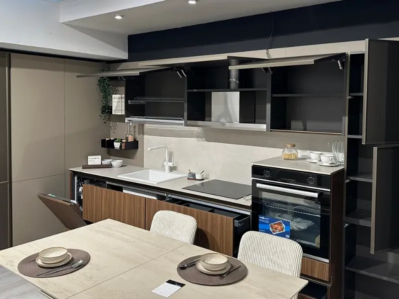 Cucina Mobilturi moderna ad angolo tortora in polimerico Nevada diamante