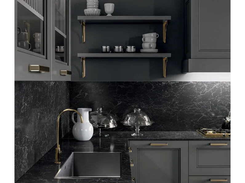 Cucina Arredo3 country ad angolo grigia in laccata opaco Meg 1