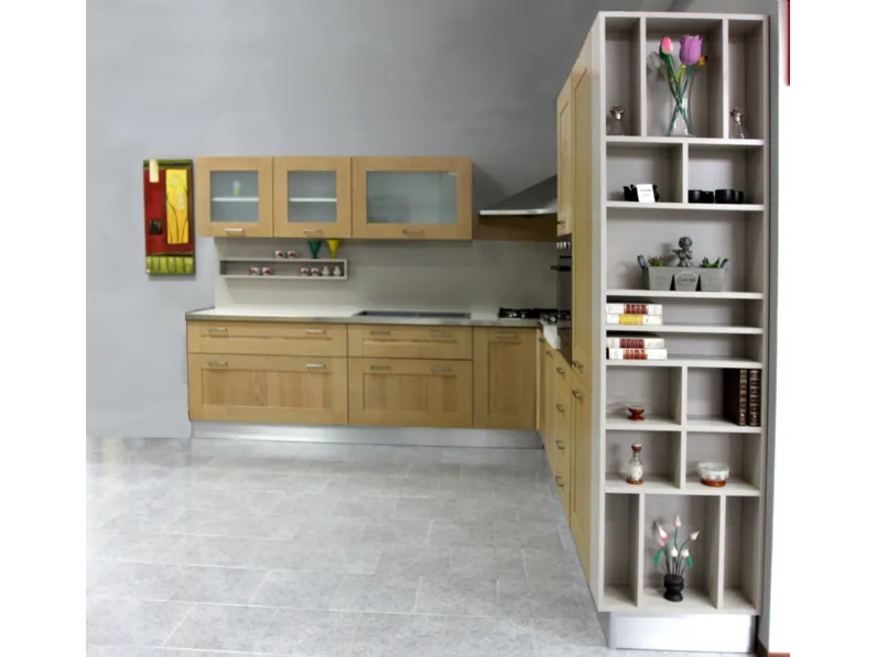Cucina Artigianale moderna ad angolo rovere chiaro in legno U813 crono 11
