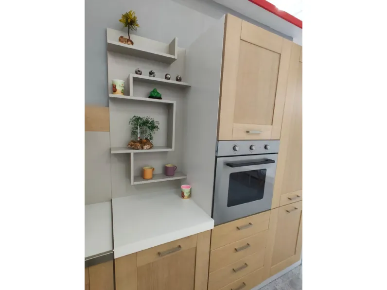 Cucina Artigianale moderna ad angolo rovere chiaro in legno U813 crono 11