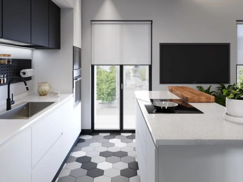 Cucina bianca moderna con isola Cucina moderna con isola e colonne laccata bianca maniglia j  Ar-due in Offerta Outlet