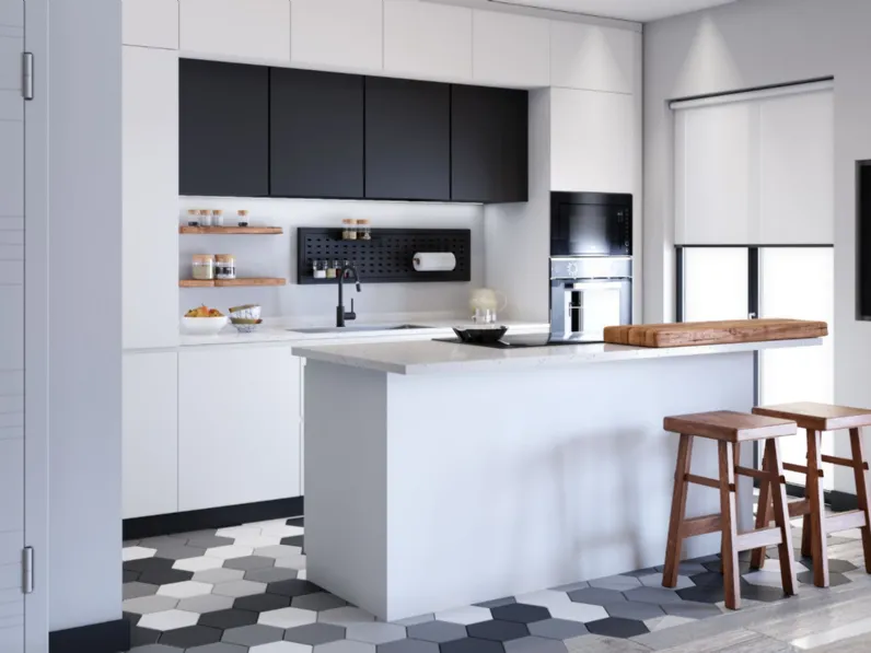 Cucina bianca moderna con isola Cucina moderna con isola e colonne laccata bianca maniglia j  Ar-due in Offerta Outlet