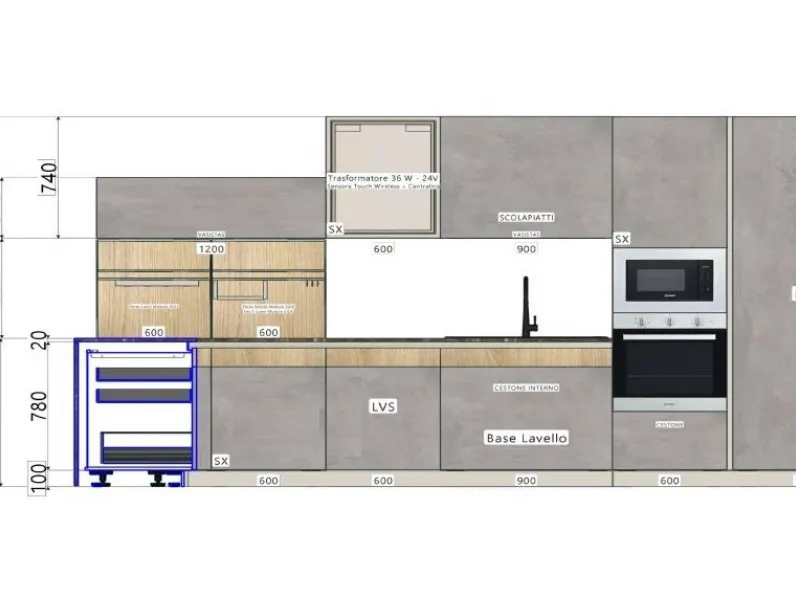 Cucina a prezzo scontato con penisola design Natural Moretti compact