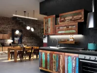 Cucina Outlet etnico industriale lineare altri colori in legno Cucina vintage color ante legno recycle design