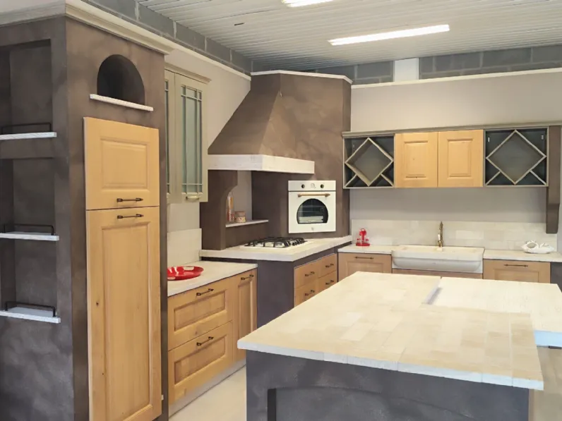 Cucina rovere chiaro country con isola Arrex Carola a soli 11000 Euro