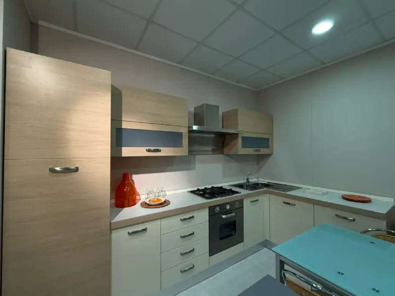 Cucina ad angolo in laminato materico rovere chiaro Papavero  a prezzo ribassato