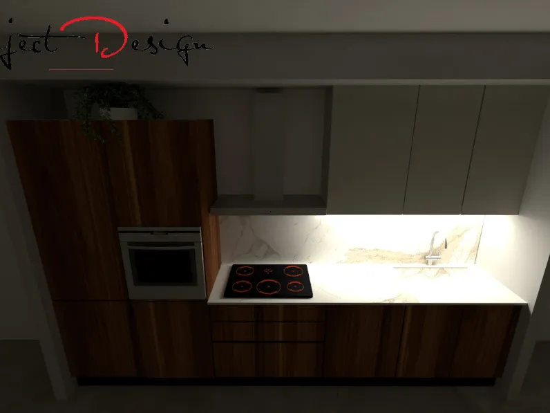 Cucina lineare in laminato materico grigia Delias a prezzo scontato
