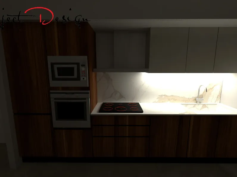 Cucina lineare in laminato materico grigia Delias a prezzo scontato