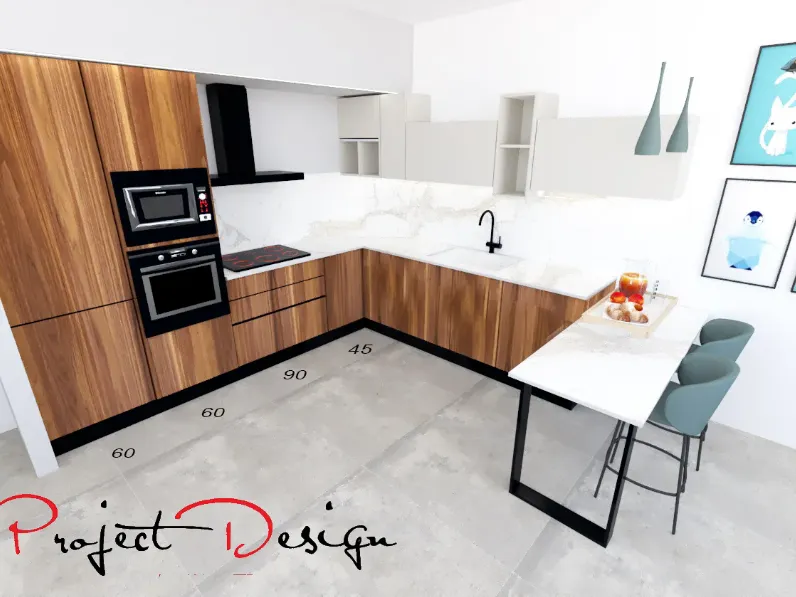 Cucina lineare in laminato materico grigia Delias a prezzo scontato