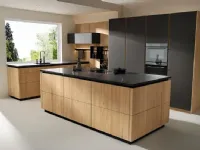 Cucina Artigianale moderna con isola rovere chiaro in legno Island black