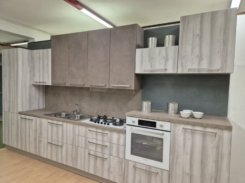 Cucina Artigianale moderna lineare rovere chiaro in laminato materico Brio