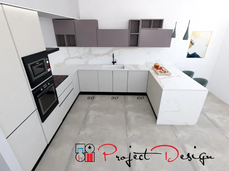 Cucina bianca design con penisola Project penisola  l Artigianale scontata