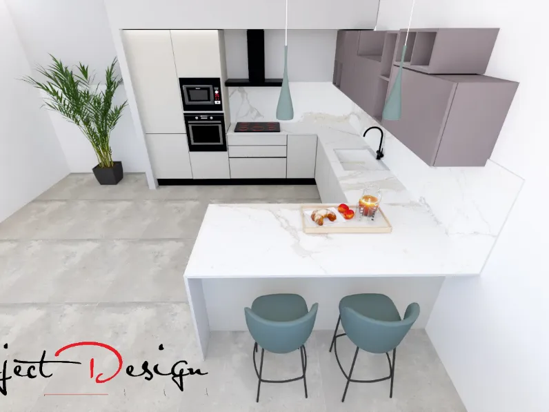 Cucina bianca design con penisola Project penisola  l Artigianale scontata
