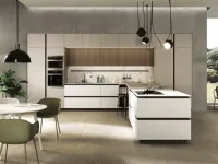 Cucina bianca design con penisola Cucina cemento Artigianale in Offerta Outlet